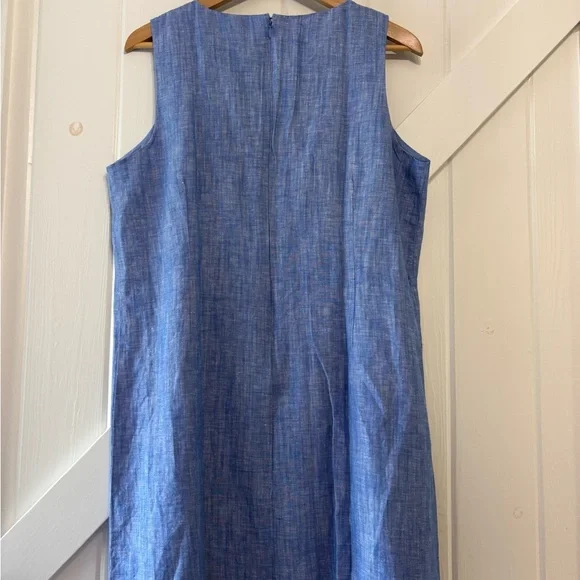 Talbots Linen Blend Embroidered Floral Blue Chambray Sleeveless Shift Dress 16P - Picture 4 of 9